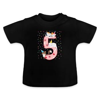 5th Birthday Girl Cats Outfit 5 Year Old - Baby Organic T-Shirt with Round Neck - black - Front