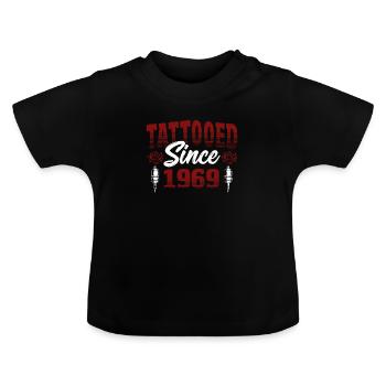 Tatoué depuis 1969 Thème Rose Rouge - T-shirt bio col rond Bébé - noir - Devant