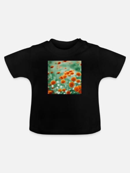 Blumenwiese orange - Baby Bio-T-Shirt mit Rundhals - Schwarz