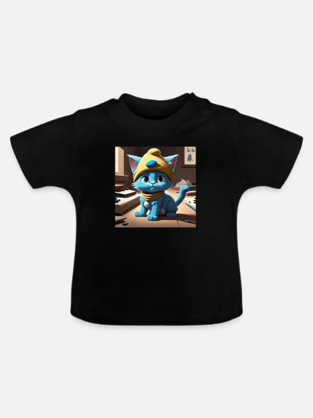Blaue Katze - Baby Bio-T-Shirt mit Rundhals - Schwarz