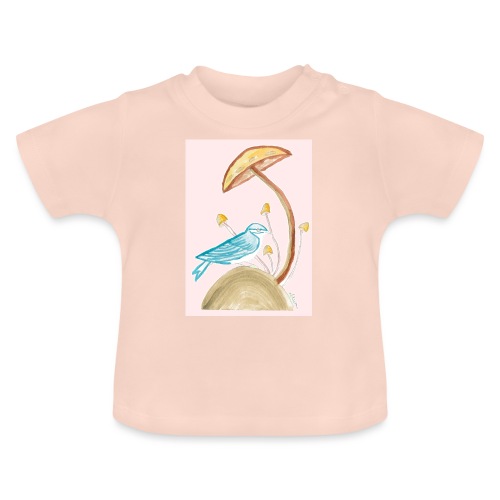 fungo con uccello - Maglietta ecologica con scollo rotondo per neonato