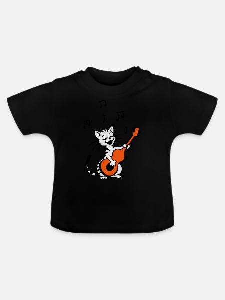 Katze singt - Baby Bio-T-Shirt mit Rundhals - Schwarz