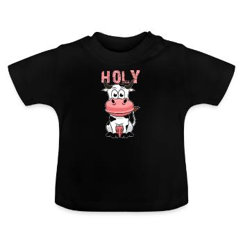 cow - Baby Organic T-Shirt with Round Neck - black - Front