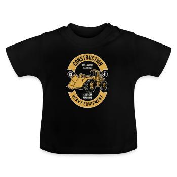 Construction Worker Bulldozer Excavator Heavy Machinery - Baby Organic T-Shirt with Round Neck - black - Front