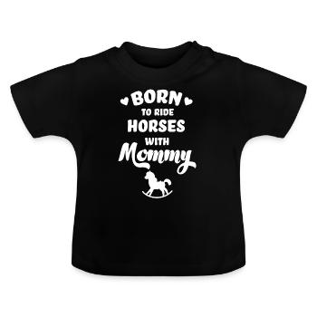 Né pour faire de l'équitation avec maman Équitation - T-shirt bio col rond Bébé - noir - Devant