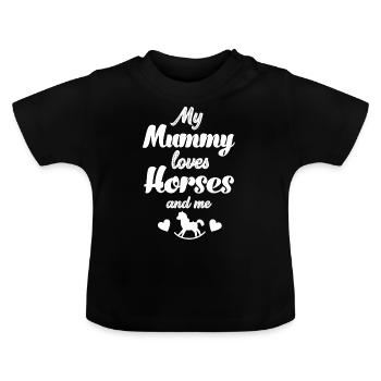 Meine Mama liebt Pferde und mich Pferd Baby Reiten - Baby Bio-T-Shirt mit Rundhals - Schwarz - Vorne