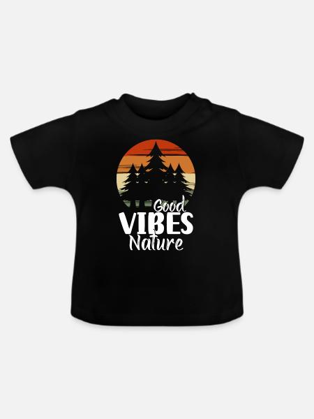 Wald Bäume Hirsch Berge - Baby Bio-T-Shirt mit Rundhals - Schwarz