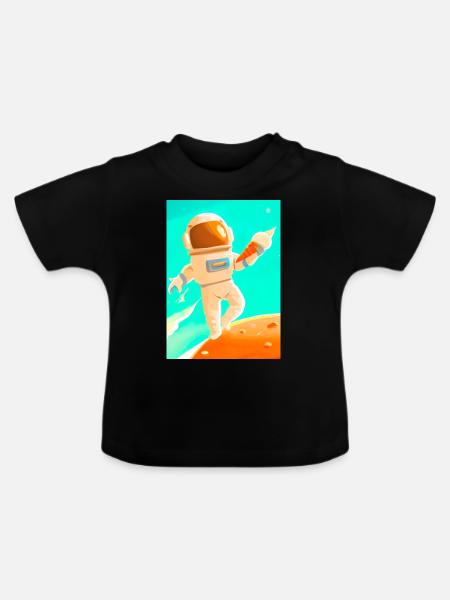Astronaut mit Eiscreme - Baby Bio-T-Shirt mit Rundhals - Schwarz