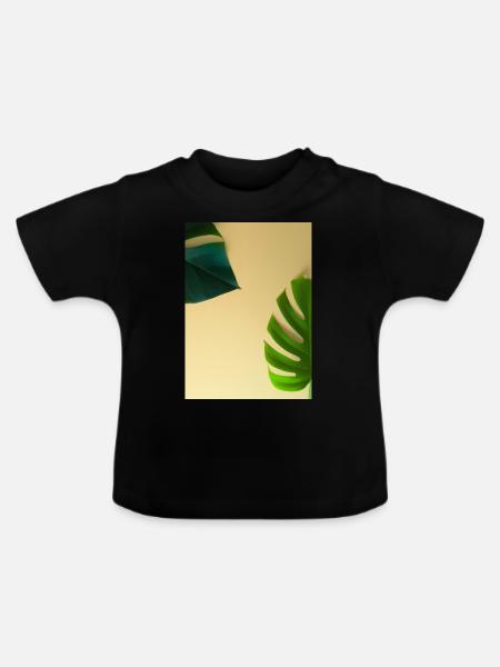 Monstera-Blätter - Baby Bio-T-Shirt mit Rundhals - Schwarz