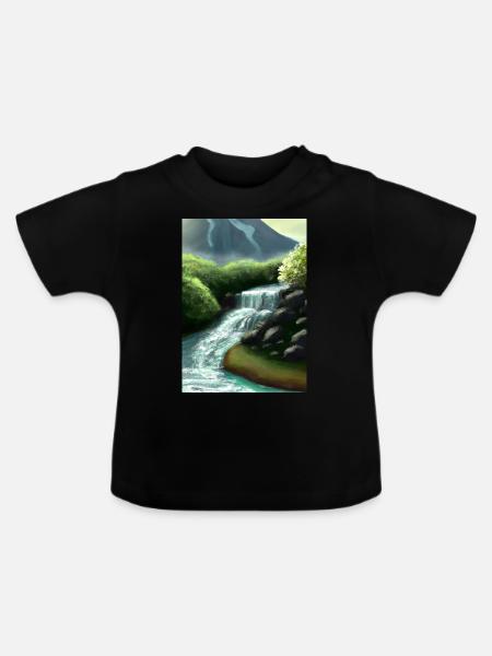 Forest River Wasserfall - Baby Bio-T-Shirt mit Rundhals - Schwarz