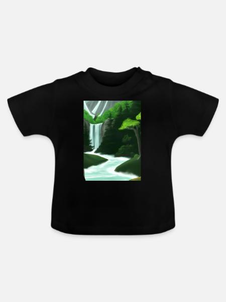 Forest River Wasserfall - Baby Bio-T-Shirt mit Rundhals - Schwarz