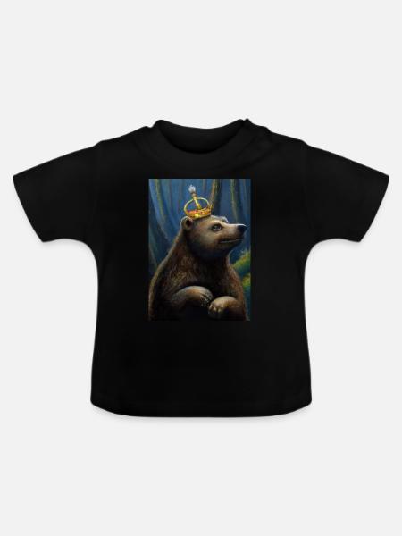 Bär mit Krone - Baby Bio-T-Shirt mit Rundhals - Schwarz