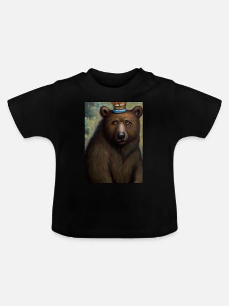 Bär mit Krone - Baby Bio-T-Shirt mit Rundhals - Schwarz