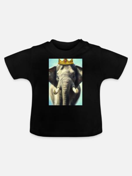 Elefant mit Krone - Baby Bio-T-Shirt mit Rundhals - Schwarz