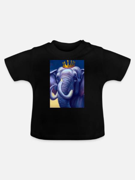 Elefant mit Krone - Baby Bio-T-Shirt mit Rundhals - Schwarz
