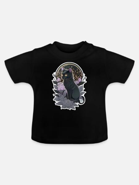 Schwarze Katze im Gothic-Stil - Baby Bio-T-Shirt mit Rundhals - Schwarz