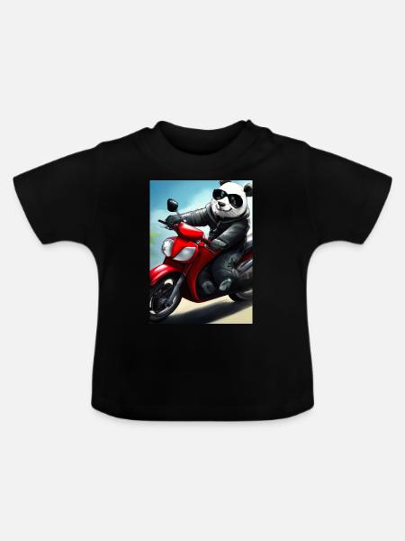 Motorrad-Panda - Baby Bio-T-Shirt mit Rundhals - Schwarz