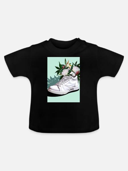 Sneaker mit Blumen - Baby Bio-T-Shirt mit Rundhals - Schwarz