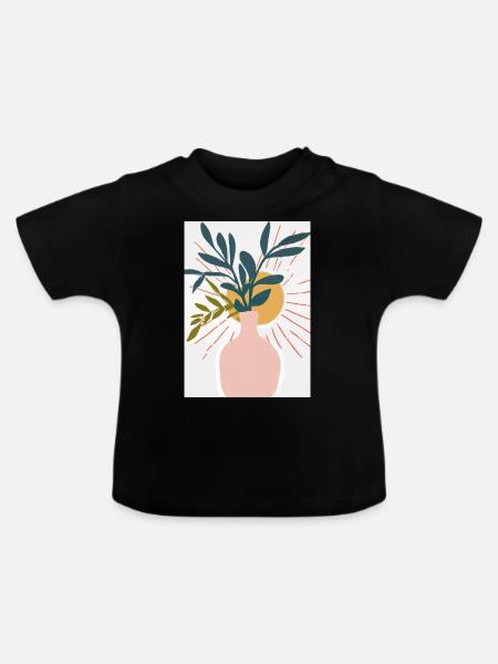Florale Blumenformen - Baby Bio-T-Shirt mit Rundhals - Schwarz