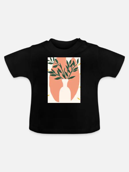 Florale Blumenformen - Baby Bio-T-Shirt mit Rundhals - Schwarz