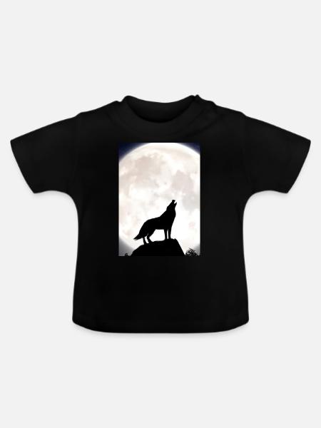 Wolf bei Nacht - Baby Bio-T-Shirt mit Rundhals - Schwarz