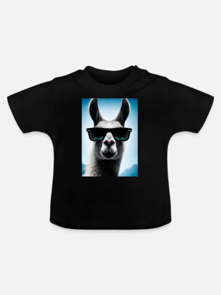 Lama mit Sonnenbrille - Baby Bio-T-Shirt mit Rundhals - Schwarz