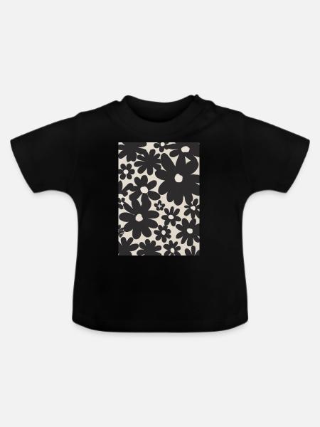 Schwarze Blumen-Muster - Baby Bio-T-Shirt mit Rundhals - Schwarz