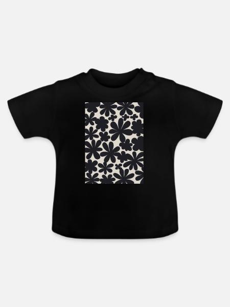 Schwarze Blumen-Muster - Baby Bio-T-Shirt mit Rundhals - Schwarz