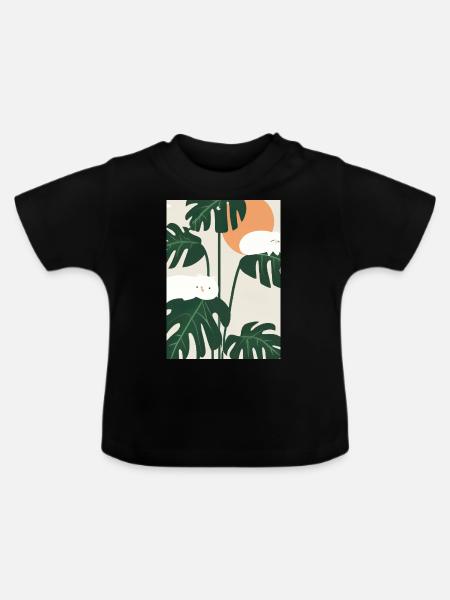 Katzen auf Leafs - Baby Bio-T-Shirt mit Rundhals - Schwarz