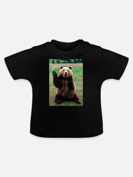 Niedlicher Hallo-Bär - Baby Bio-T-Shirt mit Rundhals - Schwarz