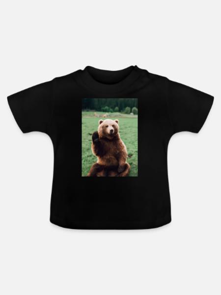 Niedlicher Hallo-Bär - Baby Bio-T-Shirt mit Rundhals - Schwarz