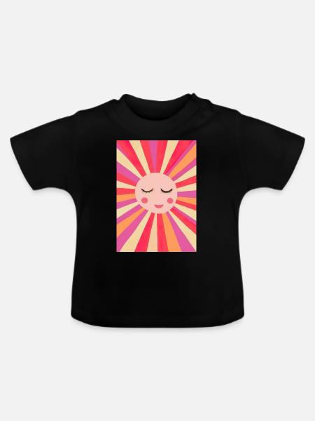 Minimalistisches Sonnengesicht - Baby Bio-T-Shirt mit Rundhals - Schwarz