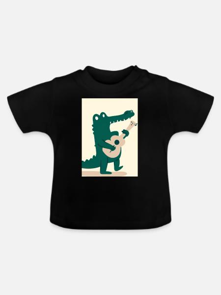 Krokodil spielt Gitarre - Baby Bio-T-Shirt mit Rundhals - Schwarz