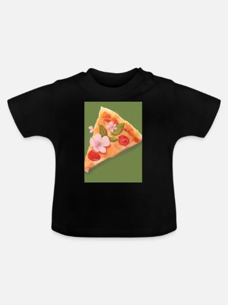 Blümchen-Pizza - Baby Bio-T-Shirt mit Rundhals - Schwarz