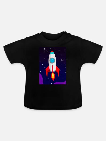 Fliegende Weltraumrakete - Baby Bio-T-Shirt mit Rundhals - Schwarz