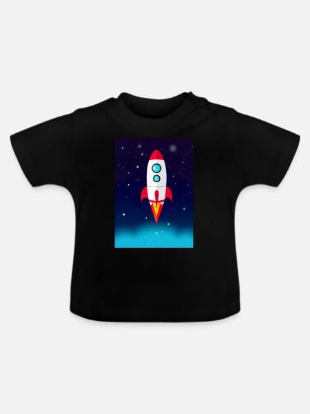Fliegende Weltraumrakete - Baby Bio-T-Shirt mit Rundhals - Schwarz