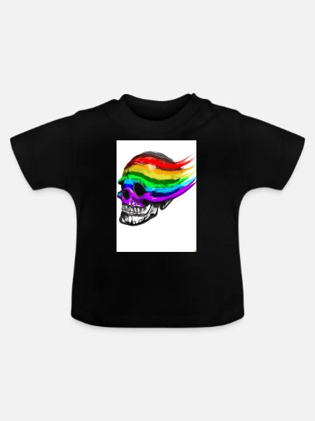Regenbogen-Totenkopf - Baby Bio-T-Shirt mit Rundhals - Schwarz