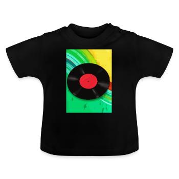 Retro Vinyl Platte Bunt - Baby Bio-T-Shirt mit Rundhals - Schwarz - Vorne