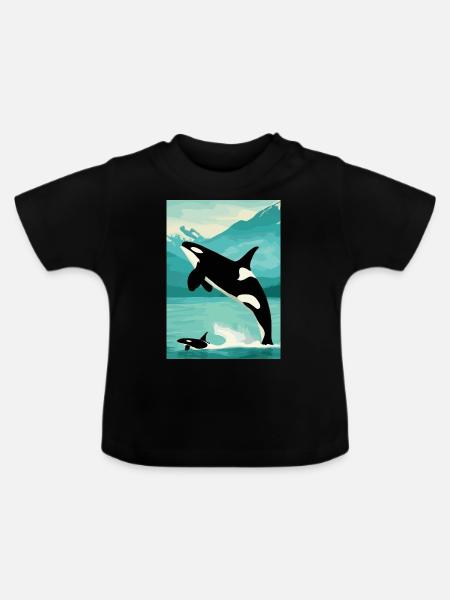 Familie der Wale - Baby Bio-T-Shirt mit Rundhals - Schwarz