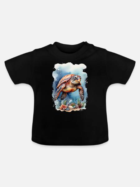 Meers Schildkröte unter Wasser - Baby Bio-T-Shirt mit Rundhals - Schwarz
