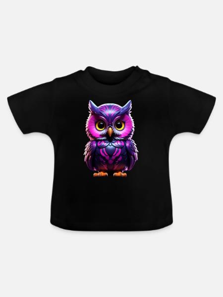 Baby Owl/ Baby Eule - Baby Bio-T-Shirt mit Rundhals - Schwarz