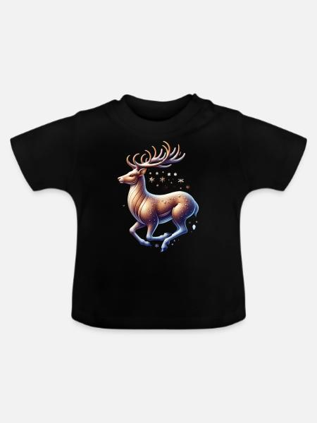 Rentier Schneefall - Baby Bio-T-Shirt mit Rundhals - Schwarz