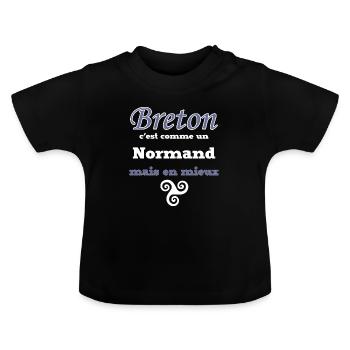 Breton, comme un Normand, mieux - T-shirt bio col rond Bébé - noir - Devant