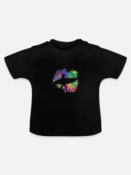Sommersurfer Mit Brett - Baby Bio-T-Shirt mit Rundhals - Schwarz