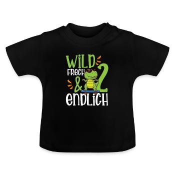 Wild Frech & endlich 2 zweiter Geburtstag - Baby Bio-T-Shirt mit Rundhals - Schwarz - Vorne