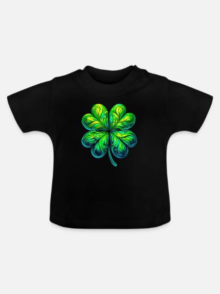 Vierblättriges Kleeblatt - Baby Bio-T-Shirt mit Rundhals - Schwarz