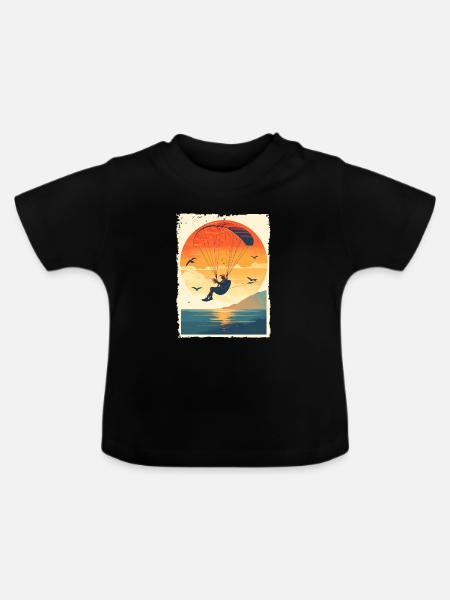 Abendstimmung mit Paragleiter über Wasser - Baby Bio-T-Shirt mit Rundhals - Schwarz