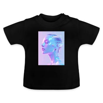 Holographic Glitch Portrait - Baby Organic T-Shirt with Round Neck - black - Front