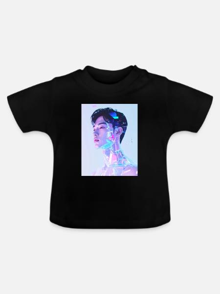 Holographisches Neon-Porträt - Baby Bio-T-Shirt mit Rundhals - Schwarz