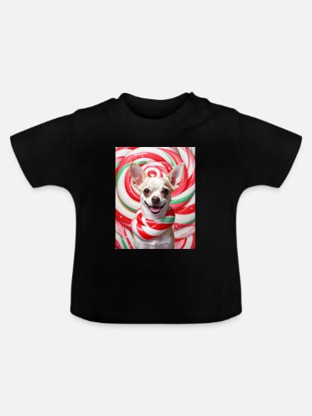 Candy Dog im Peppermix-Hintergrund - Baby Bio-T-Shirt mit Rundhals - Schwarz